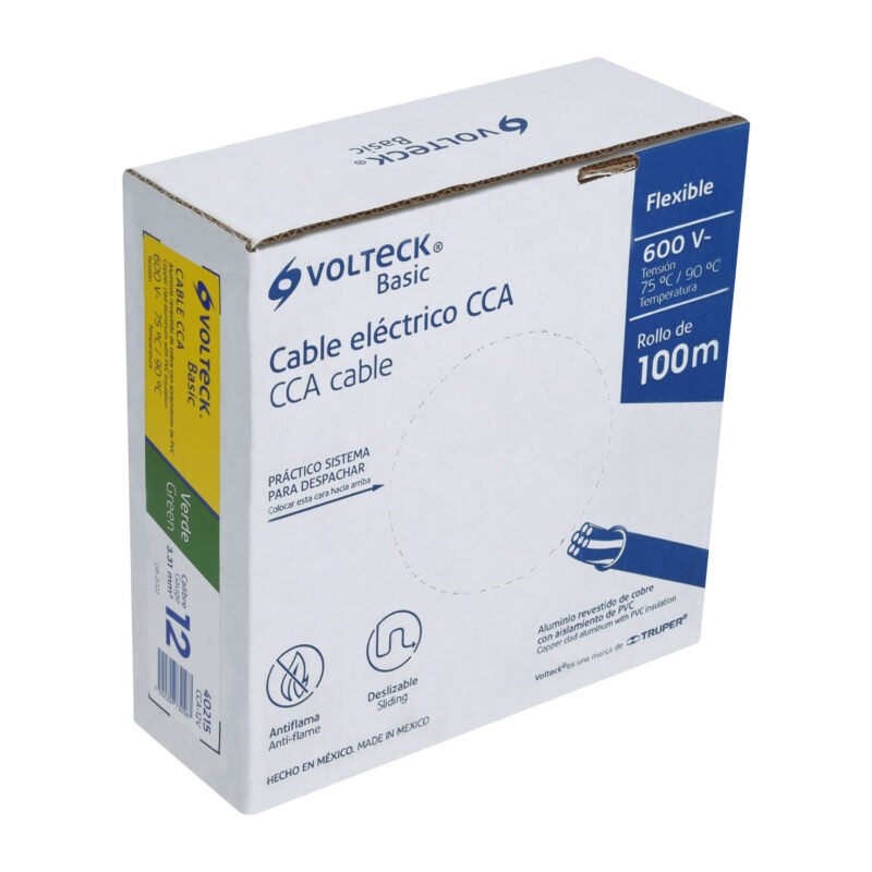 CCA-12V.jpg Código: 40215 Rollo de 100 metros de cable THW CCA 12 AWG verde, Basic CCA-12V