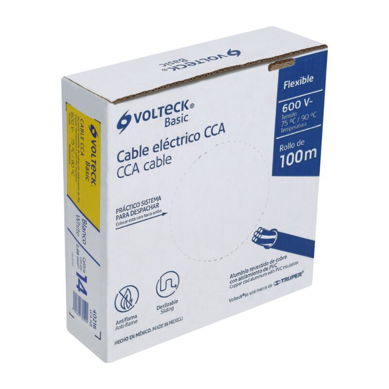 CCA-14B.jpg Código: 40216 Rollo de 100 metros de cable THW CCA 14 AWG blanco, Basic CCA-14B
