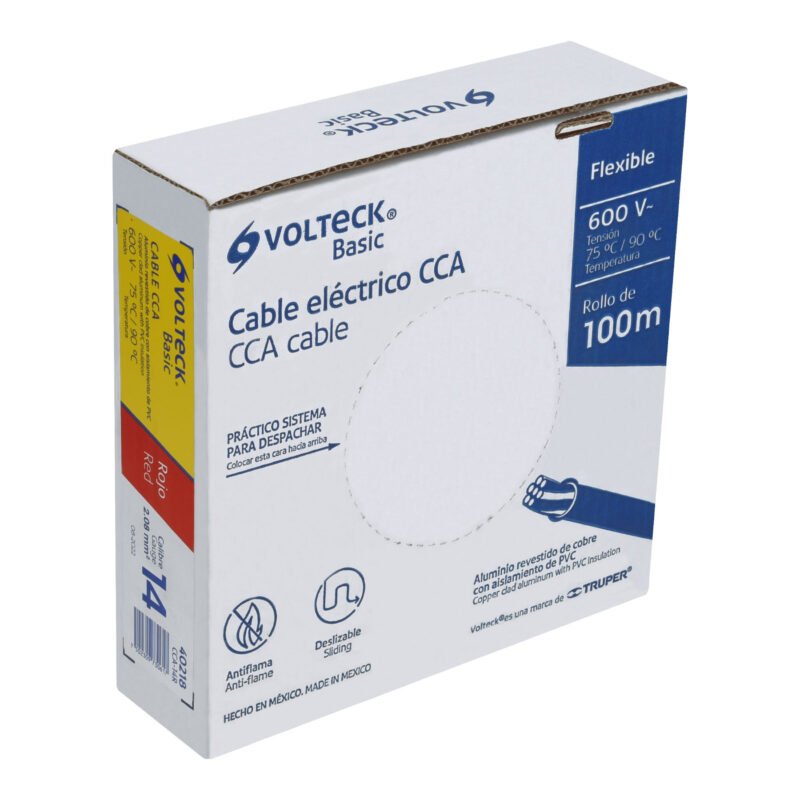 CCA-14R.jpg Código: 40218 Rollo de 100 metros de cable THW CCA 14 AWG rojo, Basic CCA-14R