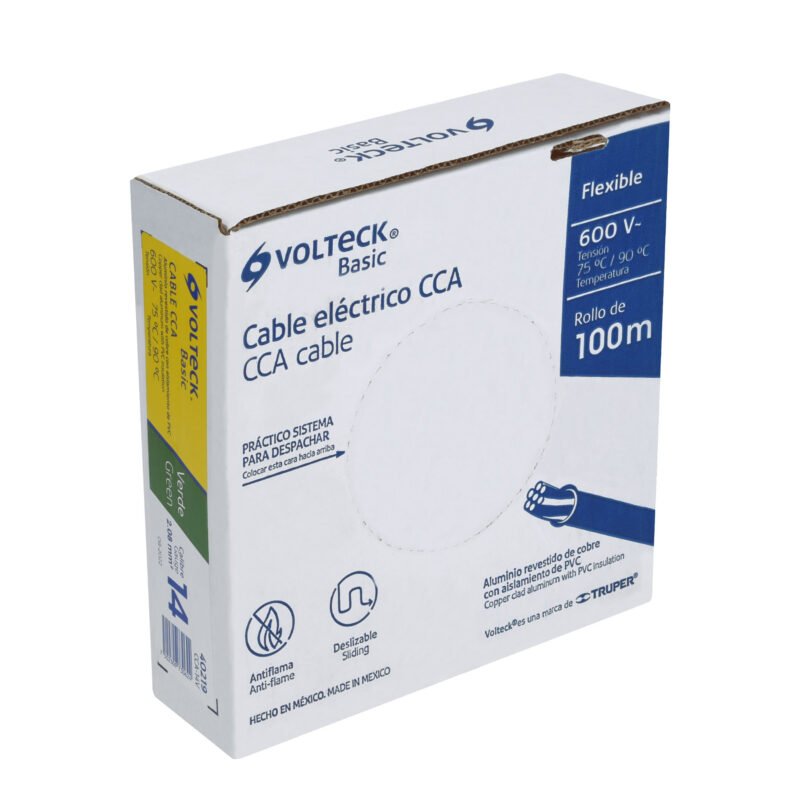 CCA-14V.jpg Código: 40219 Rollo de 100 metros de cable THW CCA 14 AWG verde, Basic CCA-14V