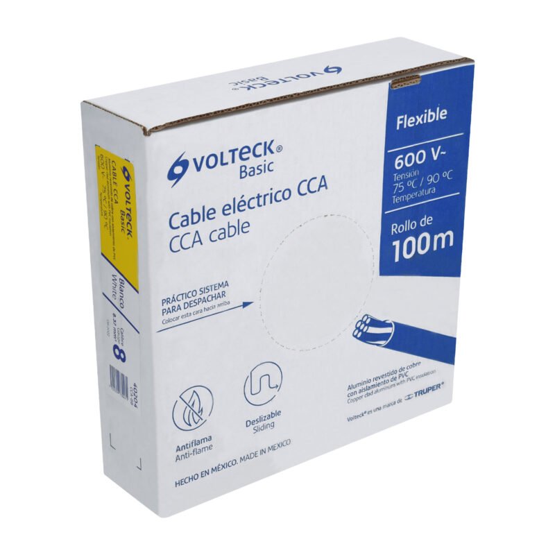CCA-8B.jpg Código: 40204 Rollo de 100 metros de cable THW CCA 8 AWG blanco, Basic CCA-8B