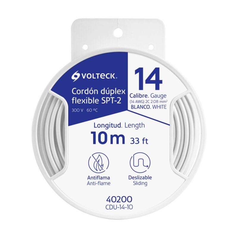 CDU-14-10.jpg Código: 40200 Carrete con 10 m cordón dúplex flexible SPT 14 AWG, Volteck CDU-14-10