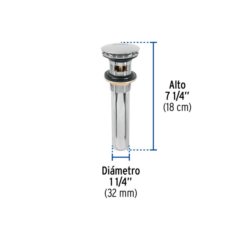 CE-226FC2.jpg Código: 45701 Contra p/lavabo, 1-1/4', con rebosadero, hongo, latón, cromo CE-226