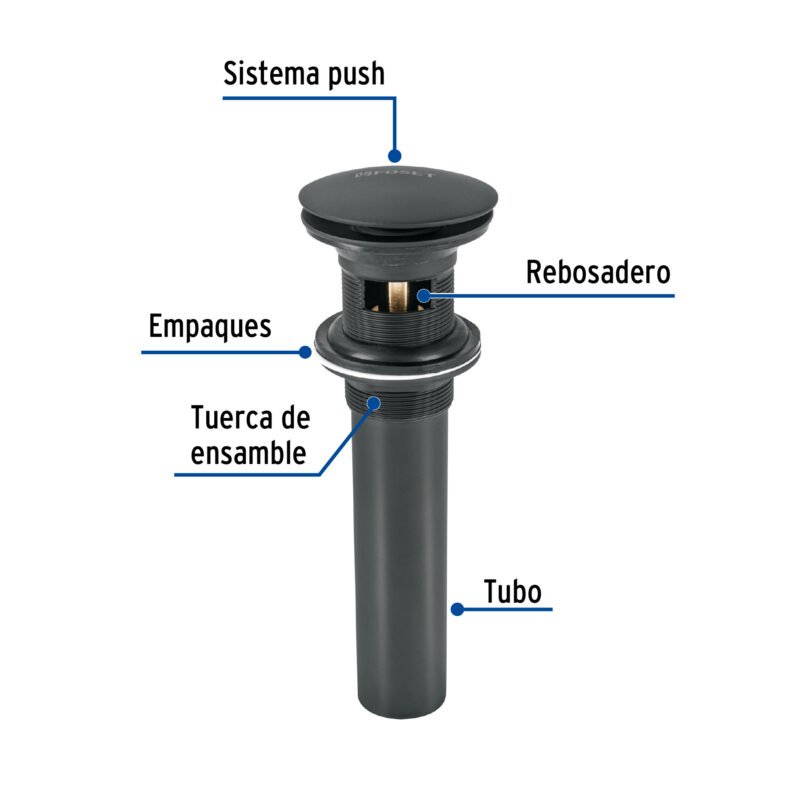 CE-226MFC1.jpg Código: 45703 Contra p/lavabo, 1-1/4', con rebosadero, hongo, latón, negro CE-226M