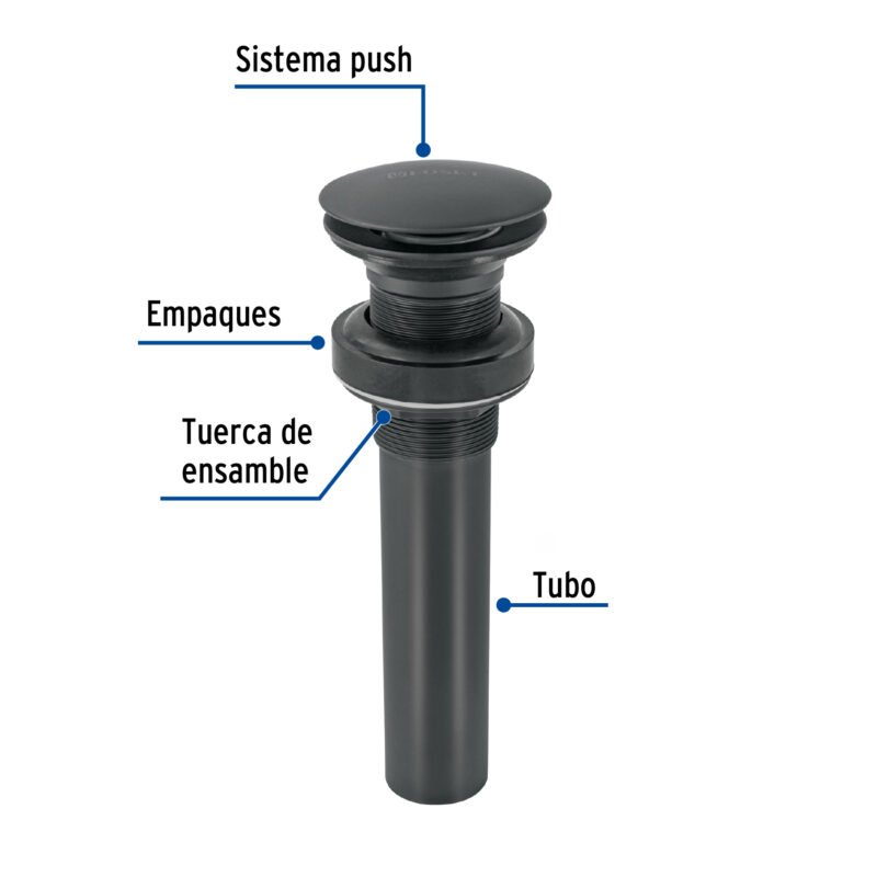 CE-226SMFC1.jpg Código: 45700 Contra p/lavabo, 1-1/4', sin rebosadero, hongo, latón, negro CE-226SM