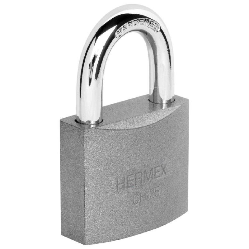 CH-25.jpg Código: 43795 Candado de hierro 25 mm gancho corto en caja, HERMEX CH-25