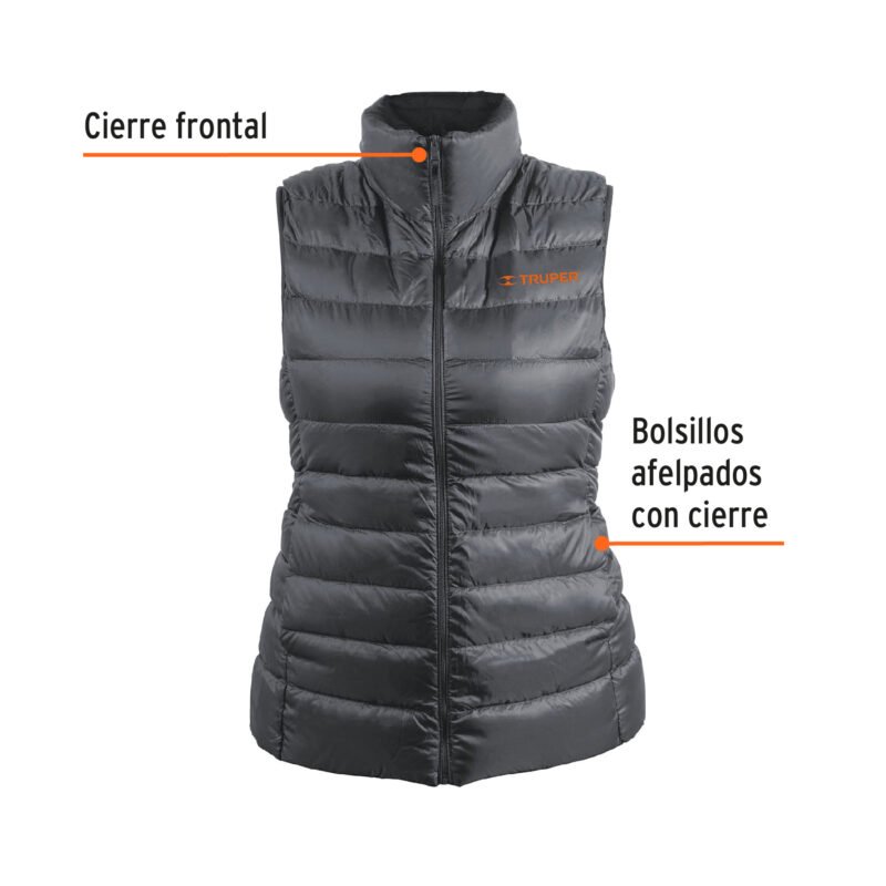 CHA-GD-CFC1.jpg Código: 69993 Chaleco de plumas ligero para mujer, gris, CH, TRUPER CHA-GD-C