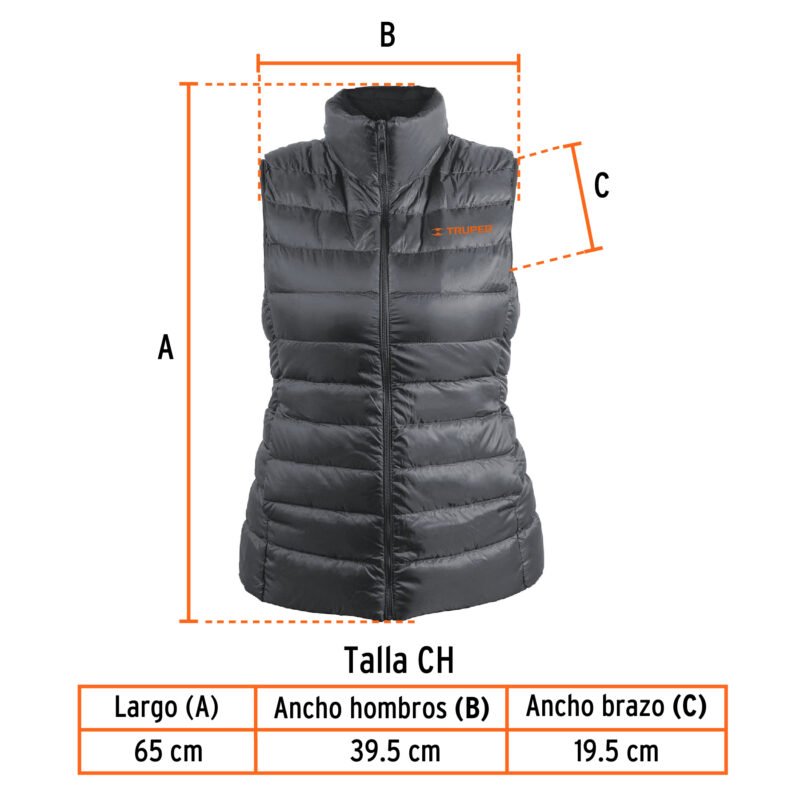 CHA-GD-CFC2.jpg Código: 69993 Chaleco de plumas ligero para mujer, gris, CH, TRUPER CHA-GD-C