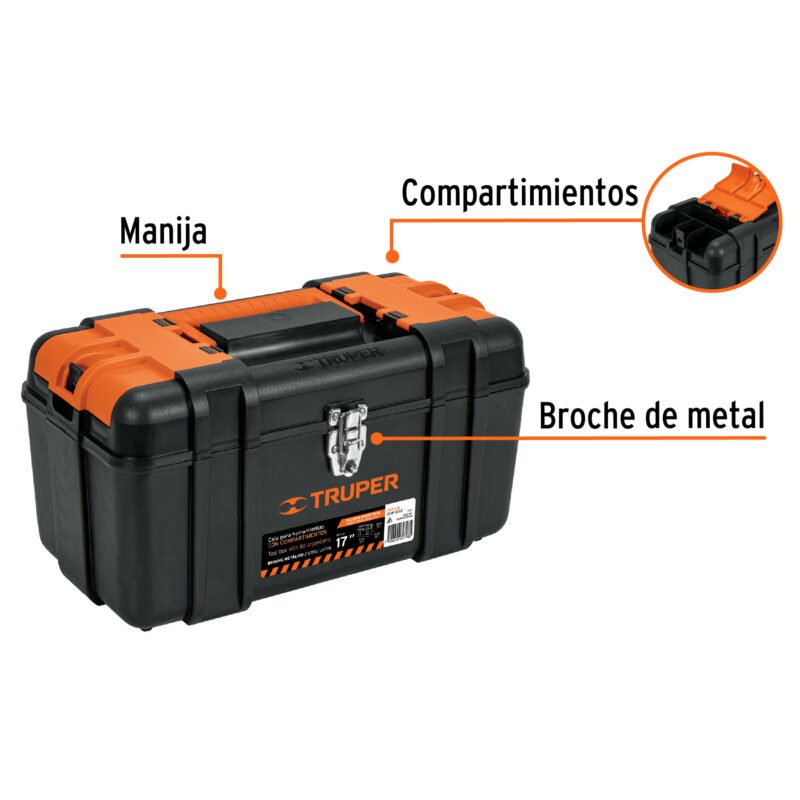 CHP-17XCFC1.jpg Código: 102434 Caja para herramienta 17' c/compartimentos,broches metálicos CHP-17XC