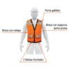 Código: 13481 Chaleco seguridad reforzado naranja con bolsas, XG, Expert CHS-800N-XL