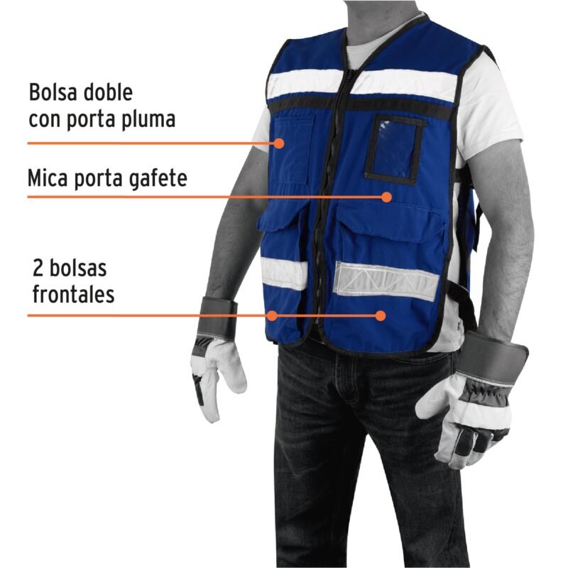 Código: 14670 Chaleco brigadista con cintas reflejantes, color azul rey CHS-900AR