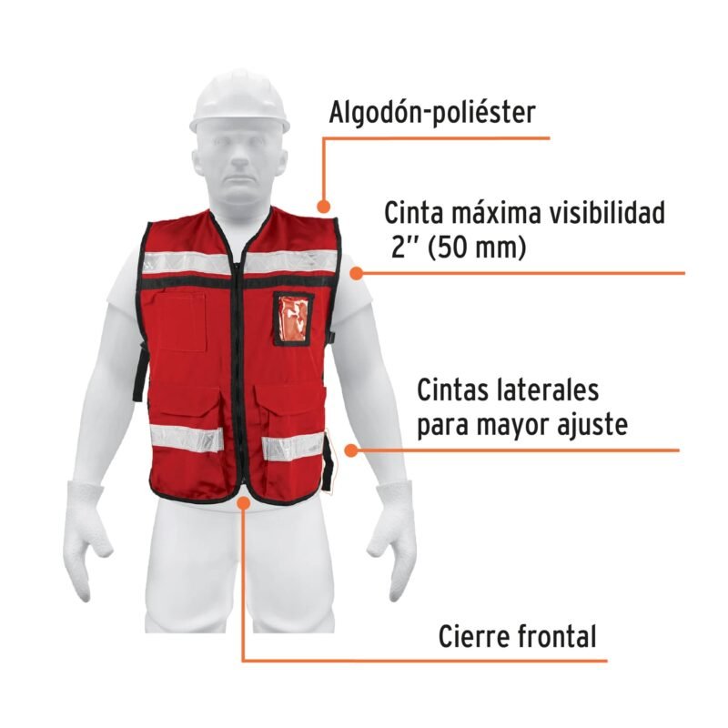 CHS-900RFC1.jpg Código: 14663 Chaleco brigadista con cintas reflejantes, color rojo CHS-900R