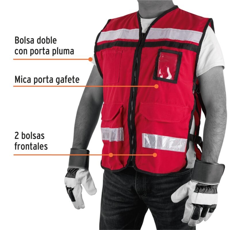 CHS-900RFC2.jpg Código: 14663 Chaleco brigadista con cintas reflejantes, color rojo CHS-900R