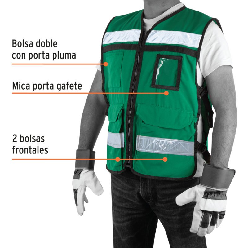 CHS-900VFC2.jpg Código: 14664 Chaleco brigadista con cintas reflejantes, color verde CHS-900V
