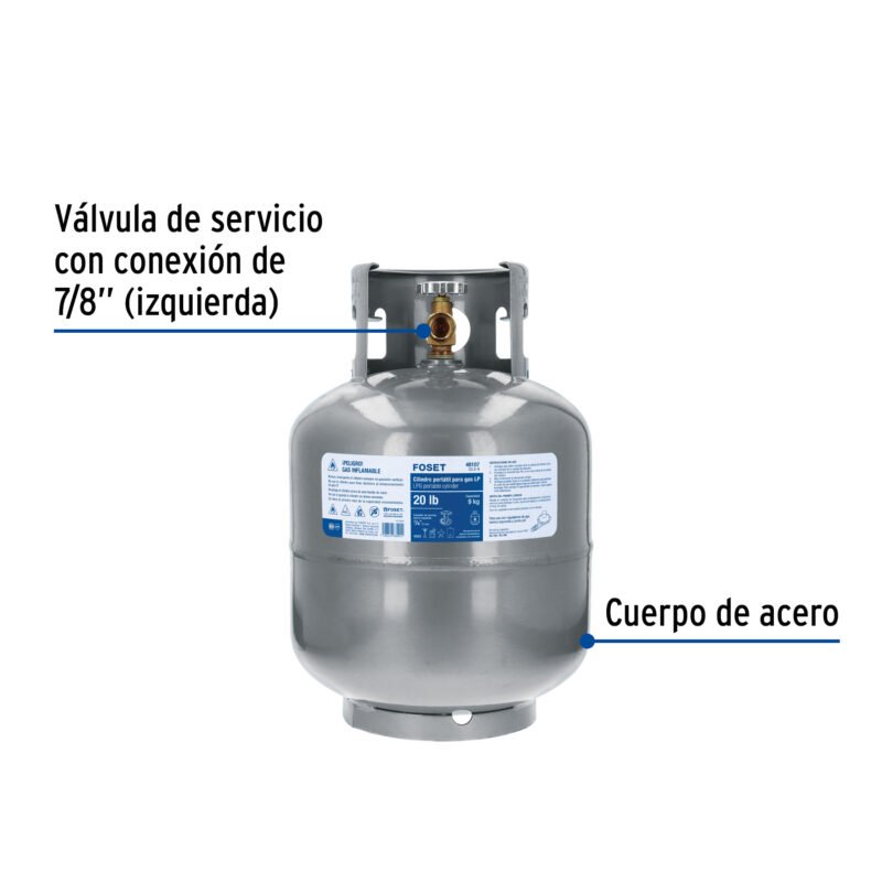 CILG-9FC1.jpg Código: 48107 Cilindro portátil para gas LP, 20lb (9kg) Foset CILG-9