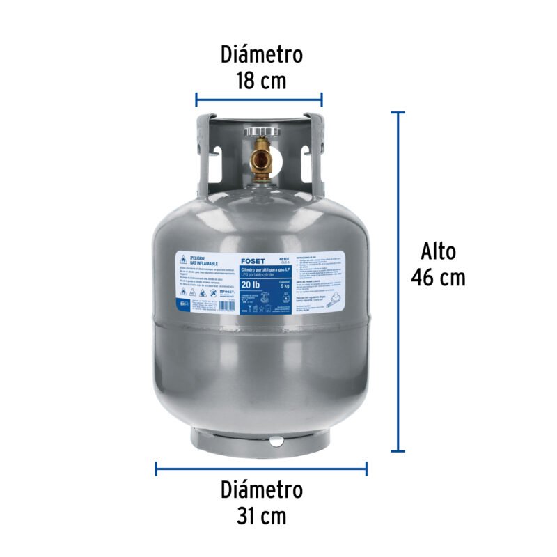 CILG-9FC2.jpg Código: 48107 Cilindro portátil para gas LP, 20lb (9kg) Foset CILG-9