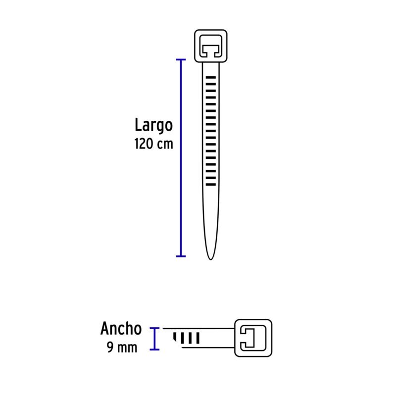 Código: 48988 Bolsa con 10 cinchos plásticos 175 lb, 1200x9 mm, naturales CIN-175120