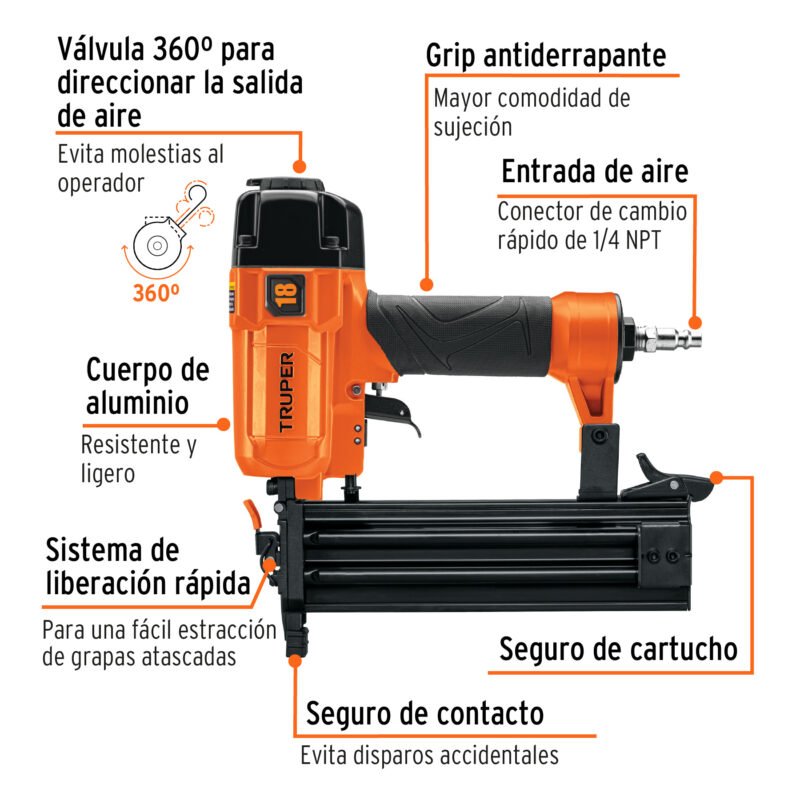 CLNE-18FC1.jpg Código: 13180 Clavadora neumática profesional, calibre 18, Truper CLNE-18