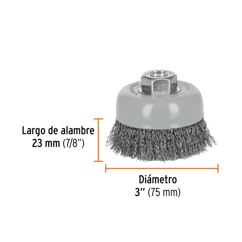 CO-508MRFC2.jpg Código: 100857 Carda copa 3' alambre ondulado fino, Multi-rosca, Truper CO-508MR