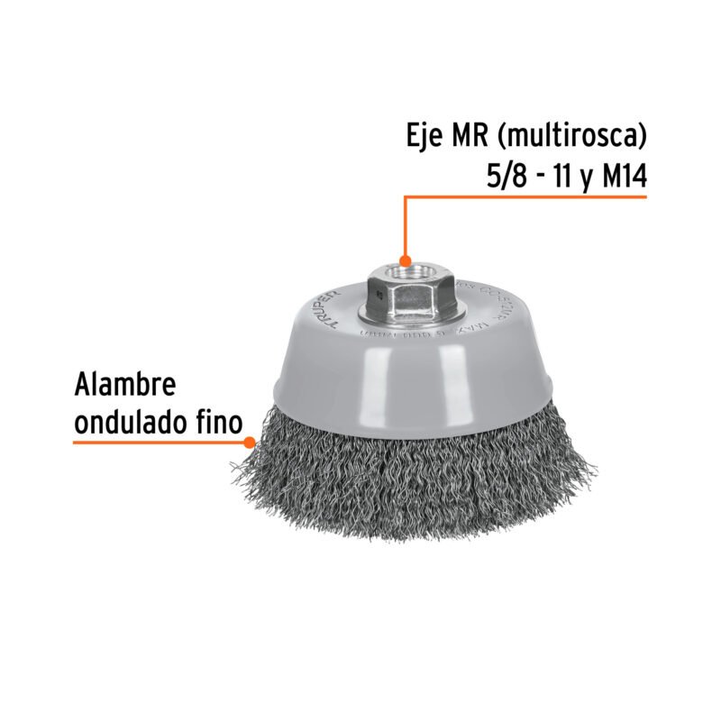 CO-512MRFC1.jpg Código: 100859 Carda copa 5' alambre ondulado fino, Multi-rosca, Truper CO-512MR