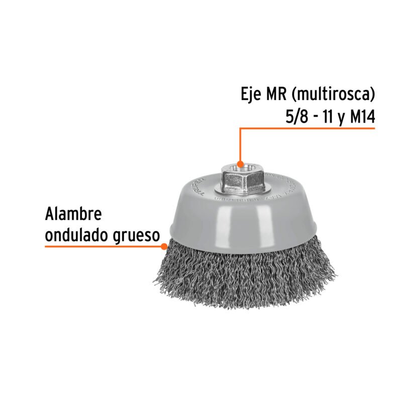 CO-512MRXFC1.jpg Código: 100870 Carda copa 5' alambre ondulado grueso, Multi-rosca, Truper CO-512MRX