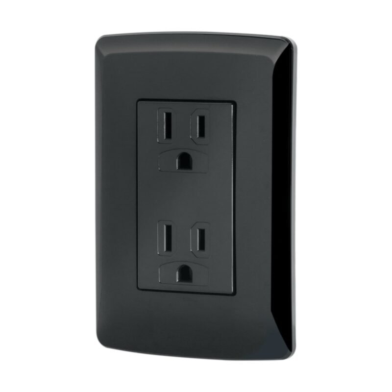 Código: 47588 Contacto dúplex aterrizado, color negro, línea Italiana CODO-IN