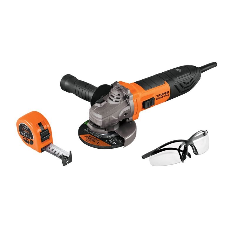 COMBOE-4580ALF.jpg Código: 100250 Combo esmeriladora 4-1/2', 850W,lentes y flexómetro,ERGO-PRO COMBOE-4580ALF