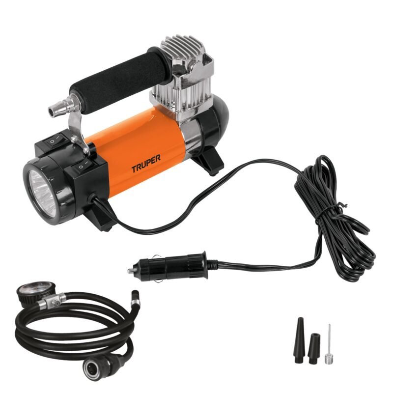 COMP-12.jpg Código: 19999 Compresor de aire 12 V portátil, para auto, incluye maletín COMP-12