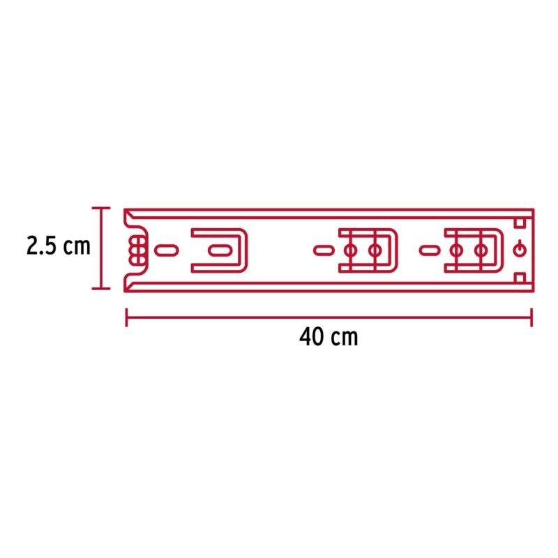 COR-240FC2.jpg Código: 43279 Bolsa con 2 correderas extensión 40 cm p/cajón, ancho 2.5 cm COR-240