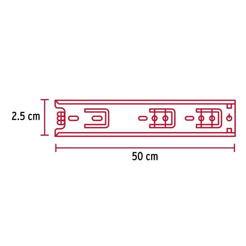 COR-250FC2.jpg Código: 43281 Bolsa con 2 correderas extensión 50 cm p/cajón, ancho 2.5 cm COR-250