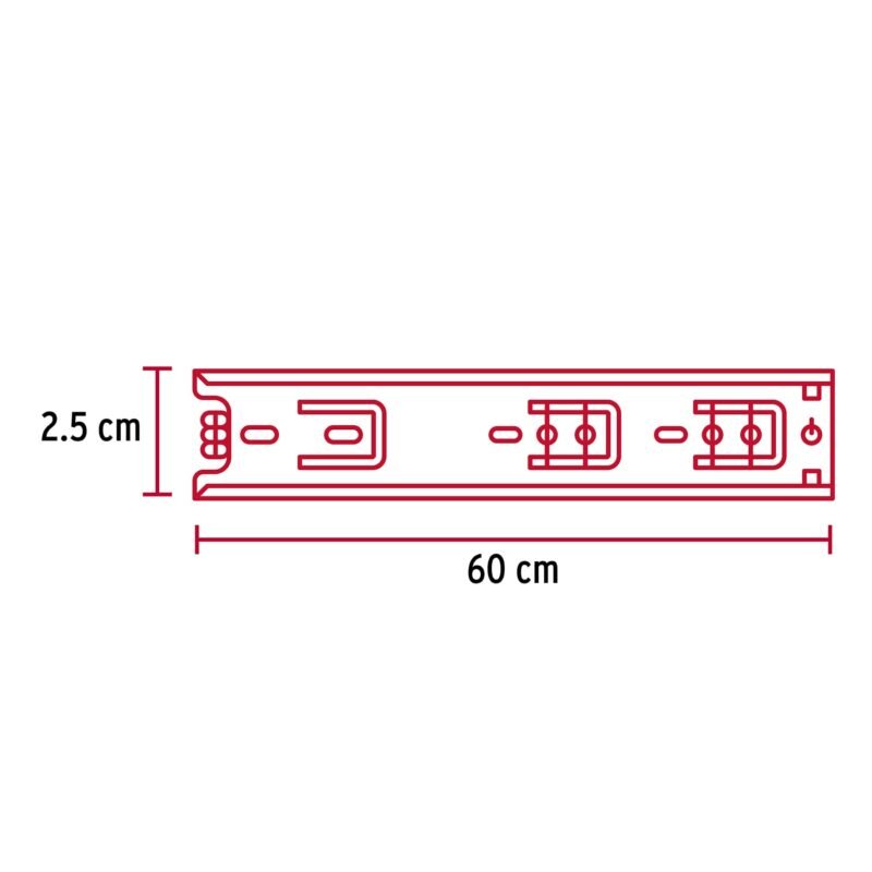 COR-260FC2.jpg Código: 43283 Bolsa con 2 correderas extensión 60 cm p/cajón, ancho 2.5 cm COR-260
