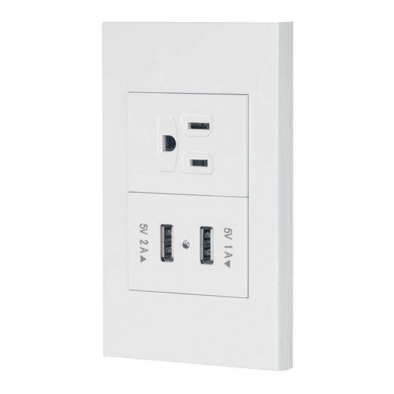 Código: 45603 Placa armada 1contacto, 2puertos USB, 1.5mod,Española,blanco COUSB-EB