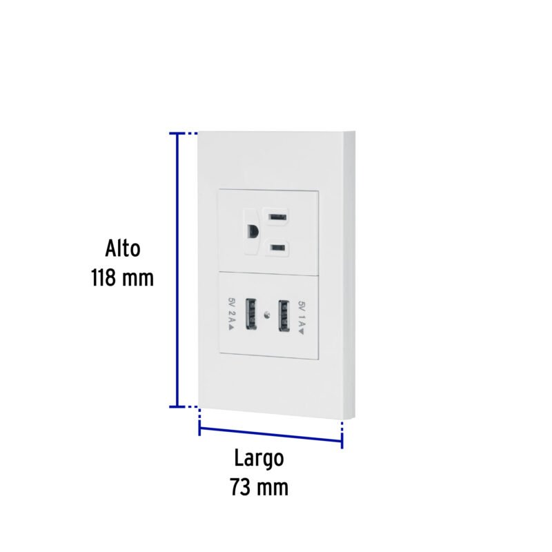 Código: 45603 Placa armada 1contacto, 2puertos USB, 1.5mod,Española,blanco COUSB-EB