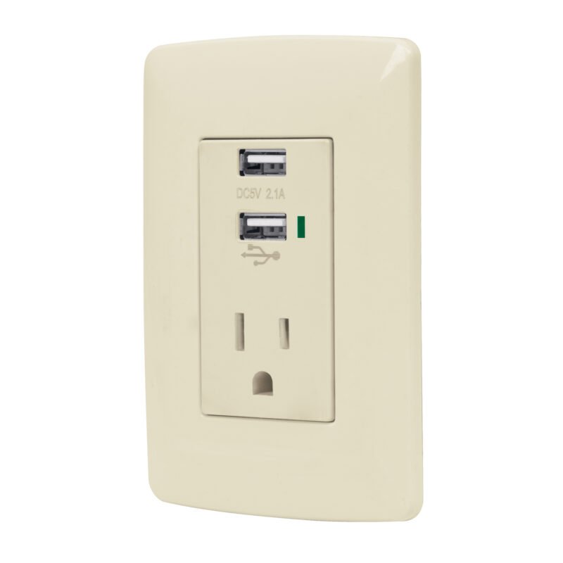 Código: 48064 Contacto aterrizado + 2 puertos USB, marfil, línea Italiana COUSB-I