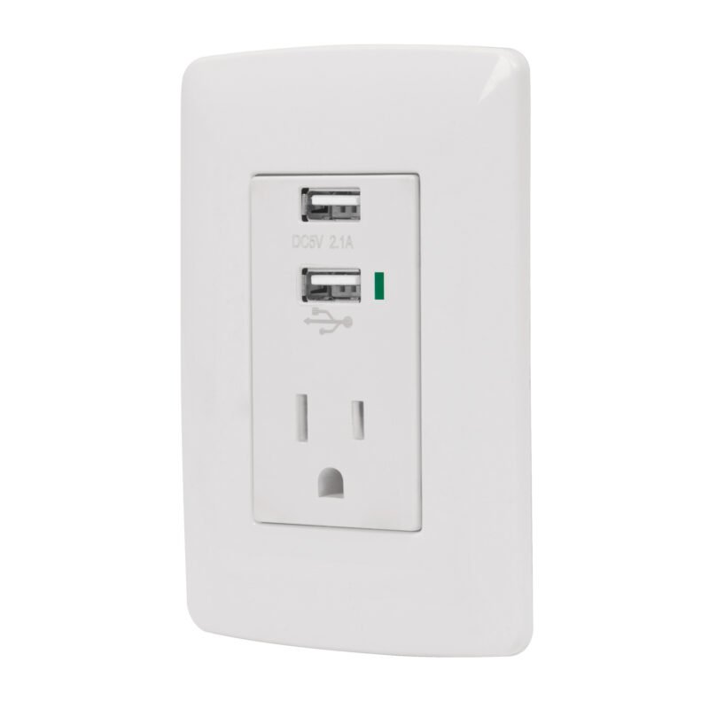 COUSB-IB.jpg Código: 48065 Contacto aterrizado + 2 puertos USB, blanco, línea Italiana COUSB-IB