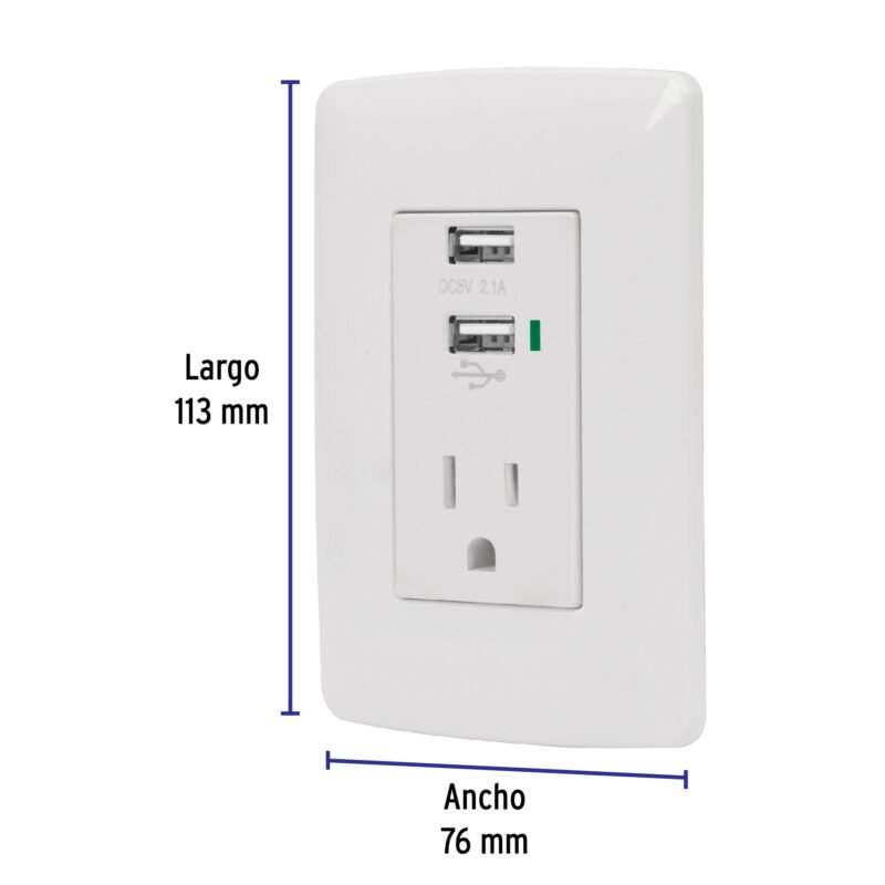 COUSB-IBFC1.jpg Código: 48065 Contacto aterrizado + 2 puertos USB, blanco, línea Italiana COUSB-IB