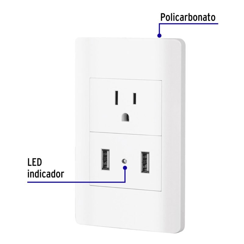 Código: 47971 Placa armada blanca contacto y 2 puertos USB 1.5 mód, Lisboa COUSB-LB