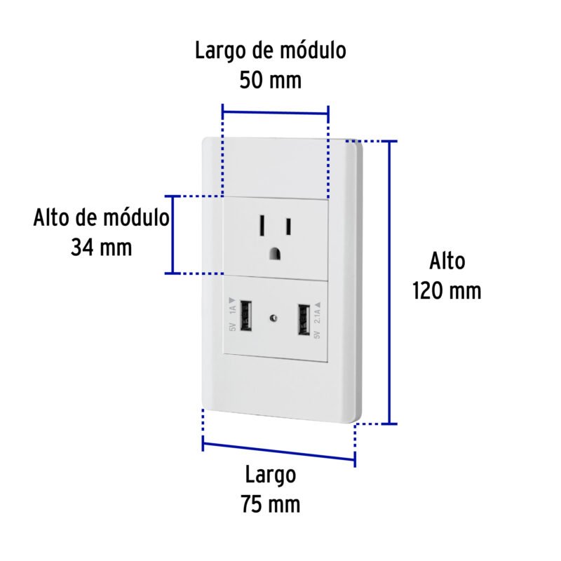 Código: 47971 Placa armada blanca contacto y 2 puertos USB 1.5 mód, Lisboa COUSB-LB