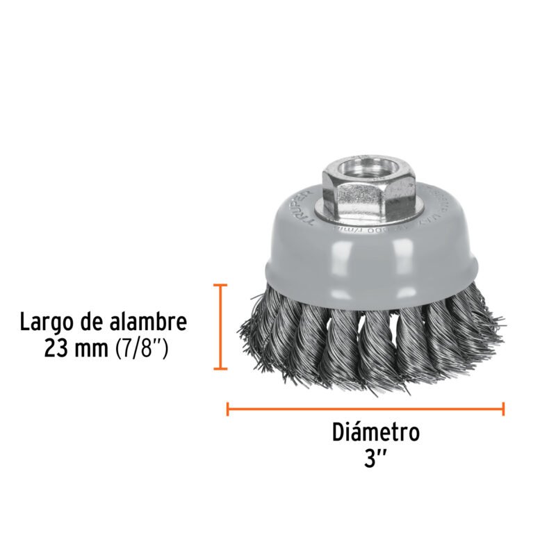 CT-608MRFC2.jpg Código: 100851 Carda copa 3' alambre trenzado fino, Multi-rosca, Truper CT-608MR