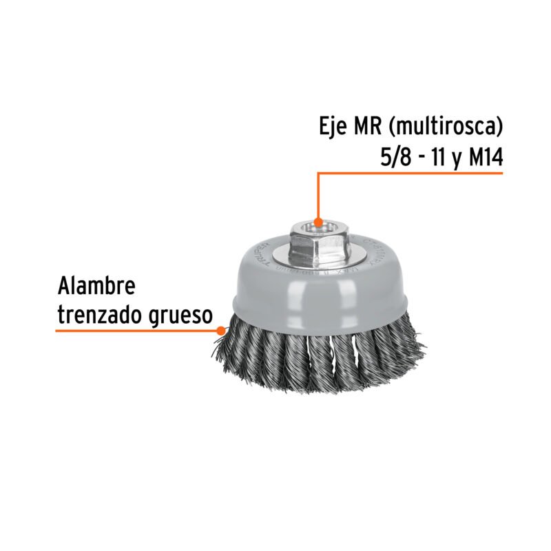 CT-610MRXFC1.jpg Código: 100855 Carda copa 4' alambre trenzado grueso, Multi-rosca, Truper CT-610MRX