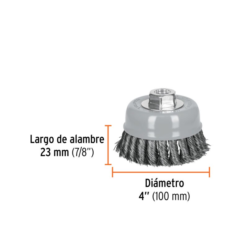 CT-610MRXFC2.jpg Código: 100855 Carda copa 4' alambre trenzado grueso, Multi-rosca, Truper CT-610MRX