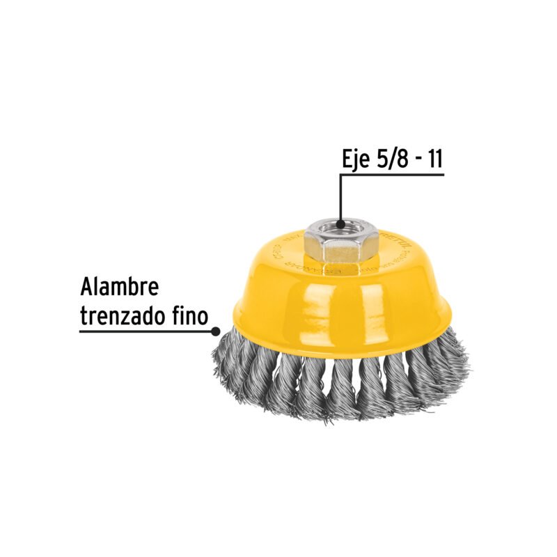 Código: 28258 Carda copa 4' alambre trenzado fino, eje 5/8'-11, Pretul CT-610P