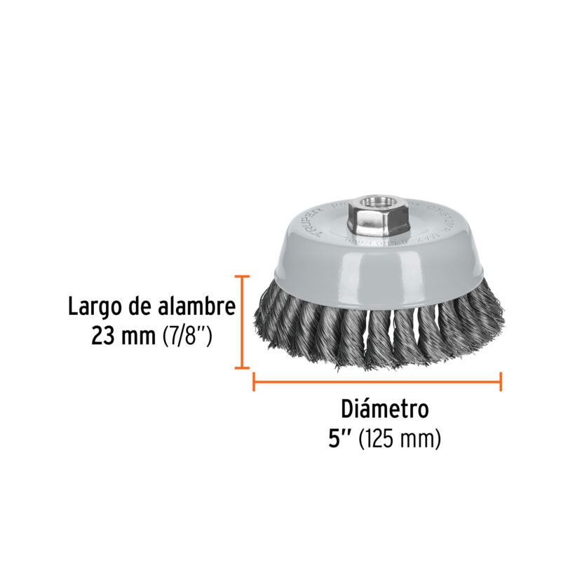 CT-612MRFC2.jpg Código: 100853 Carda copa 5' alambre trenzado fino, Multi-rosca, Truper CT-612MR