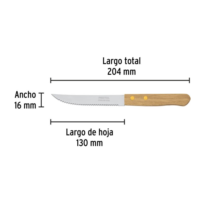 Código: 23083 Cuchillo con sierra para asado 5' mango de madera, Pretul CUCH-M52