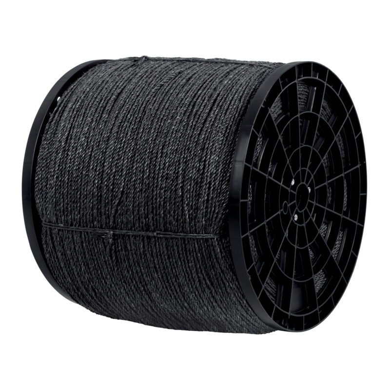 CUE-04NK.jpg Código: 40762 Kilo de cuerda negra de polipropileno 4 mm, carrete 20kg CUE-04NK