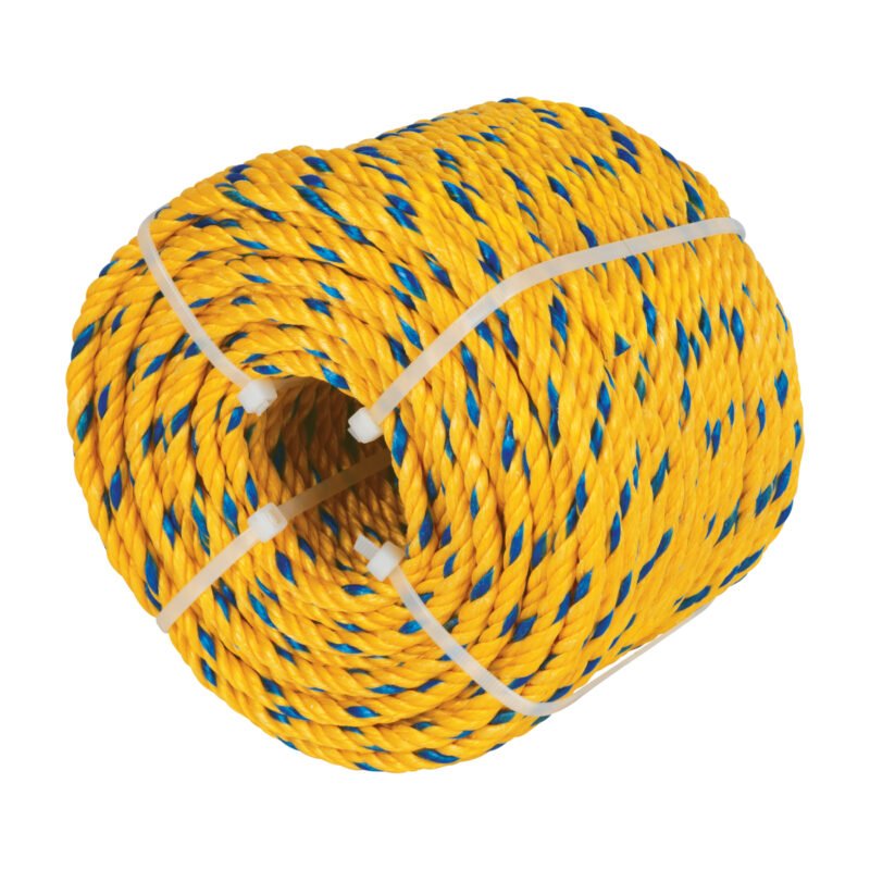 CUE-061K.jpg Código: 40184 Kilo de cuerda amarilla de polipropileno 6 mm, rollo 1kg CUE-061K