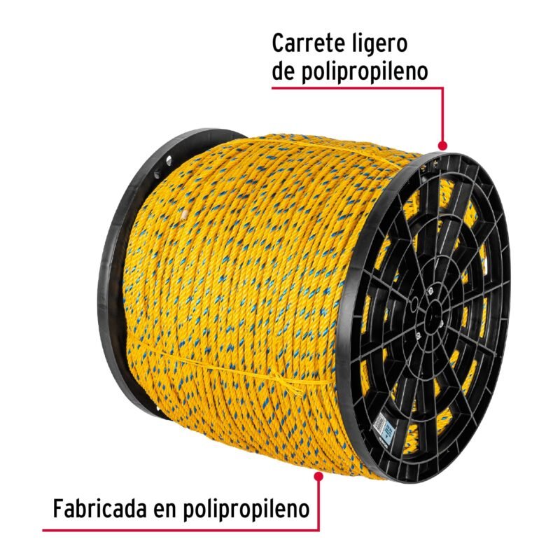 CUE-06KFC1.jpg Código: 44485 Kilo de cuerda amarilla de polipropileno 6mm, carrete 20kg CUE-06K