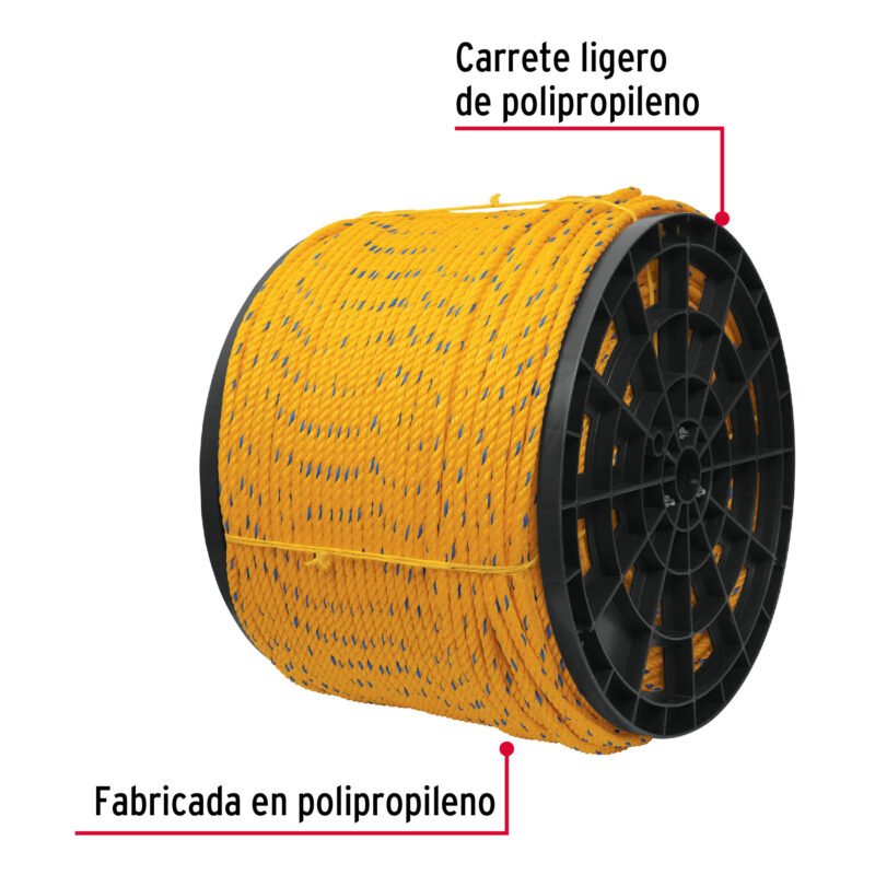 CUE-08KFC1.jpg Código: 44486 Kilo de cuerda amarilla de polipropileno 8mm, carrete 20kg CUE-08K