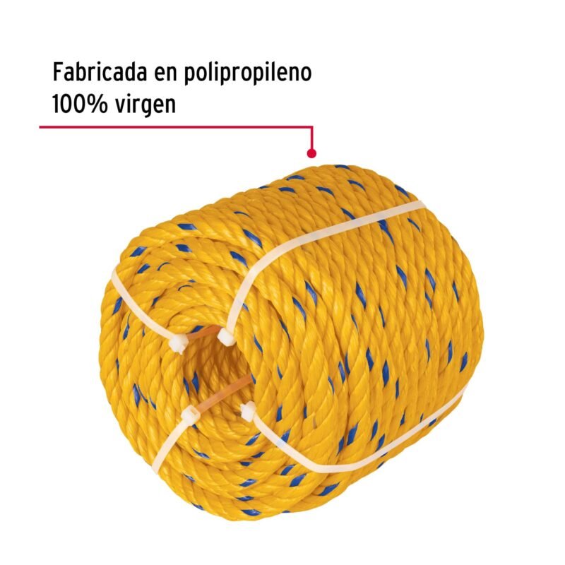 CUE-101KFC1.jpg Código: 40186 Kilo de cuerda amarilla de polipropileno 10 mm, rollo 1kg CUE-101K