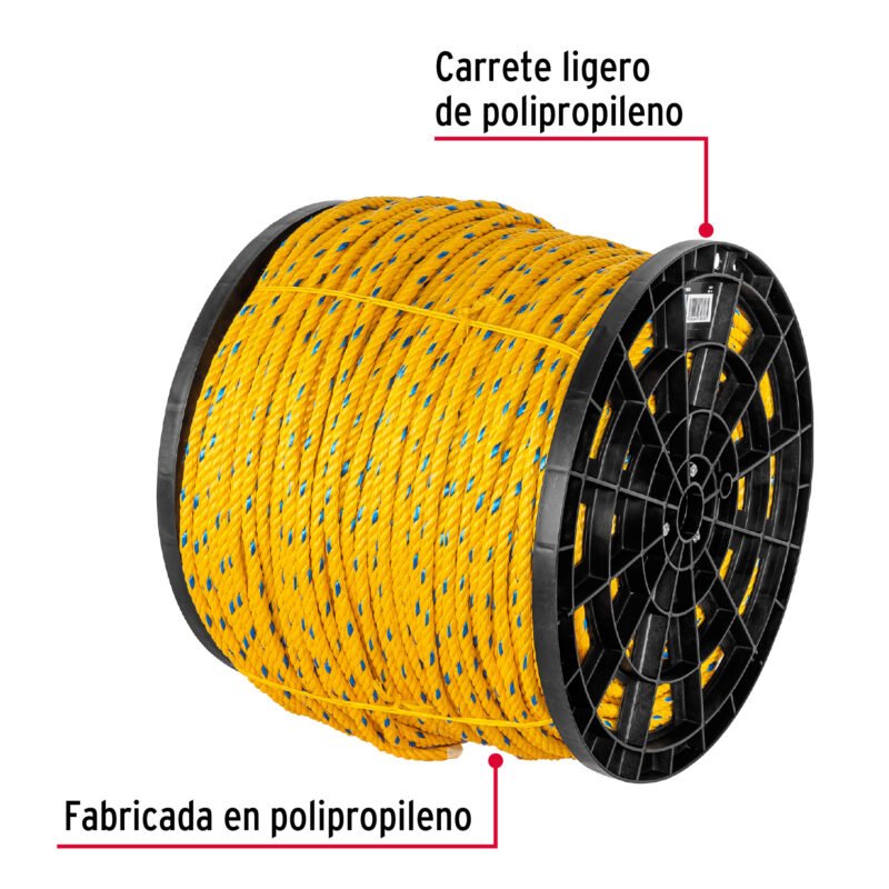 CUE-10KFC1.jpg Código: 44487 Kilo de cuerda amarilla de polipropileno 10mm, carrete 20kg CUE-10K